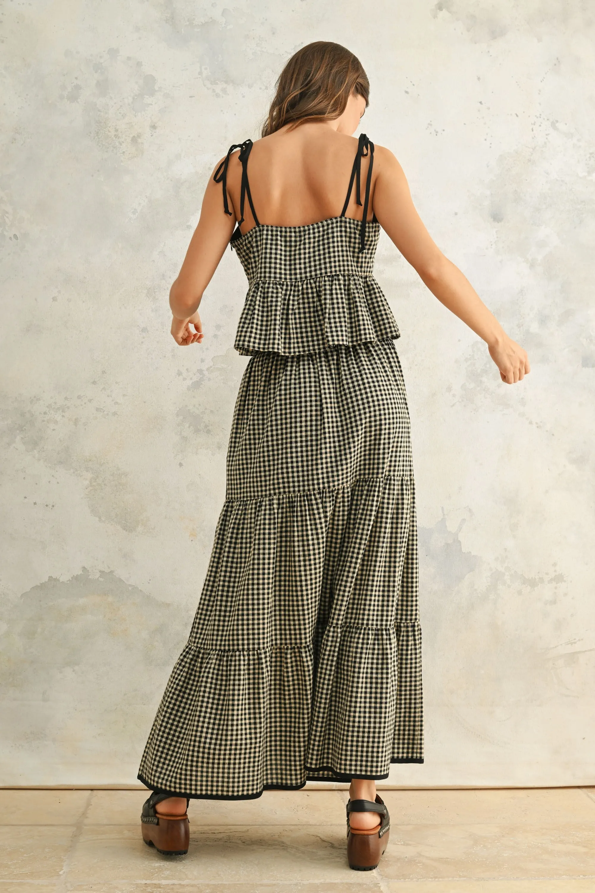 Gingham Tiered Maxi Cotton Skirt sold by Evercado product image thumbnail 4