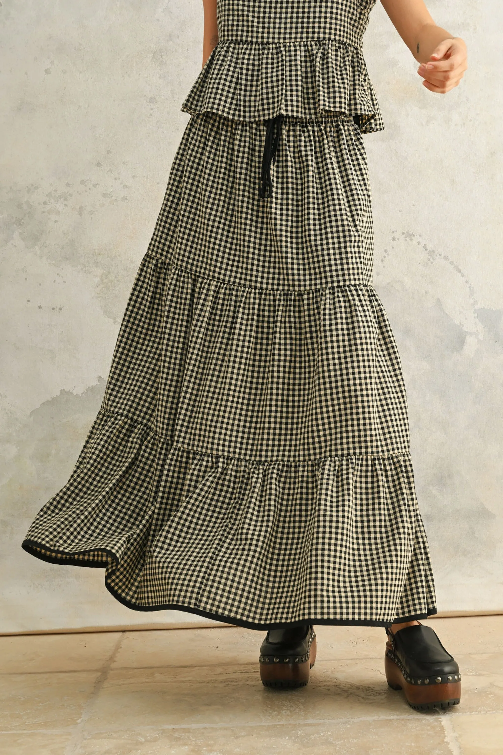 Gingham Tiered Maxi Cotton Skirt sold by Evercado product image thumbnail 3