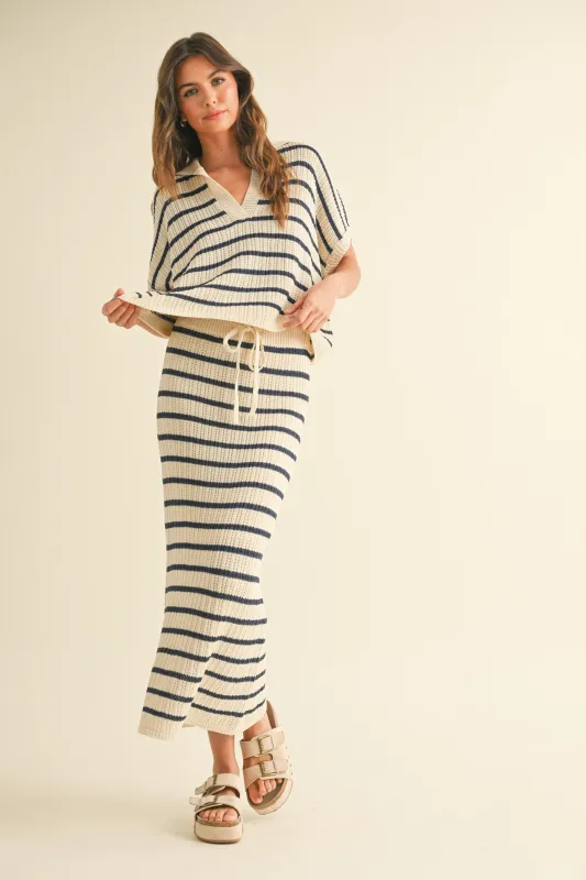Striped Knit Collared Pullover sold by Evercado