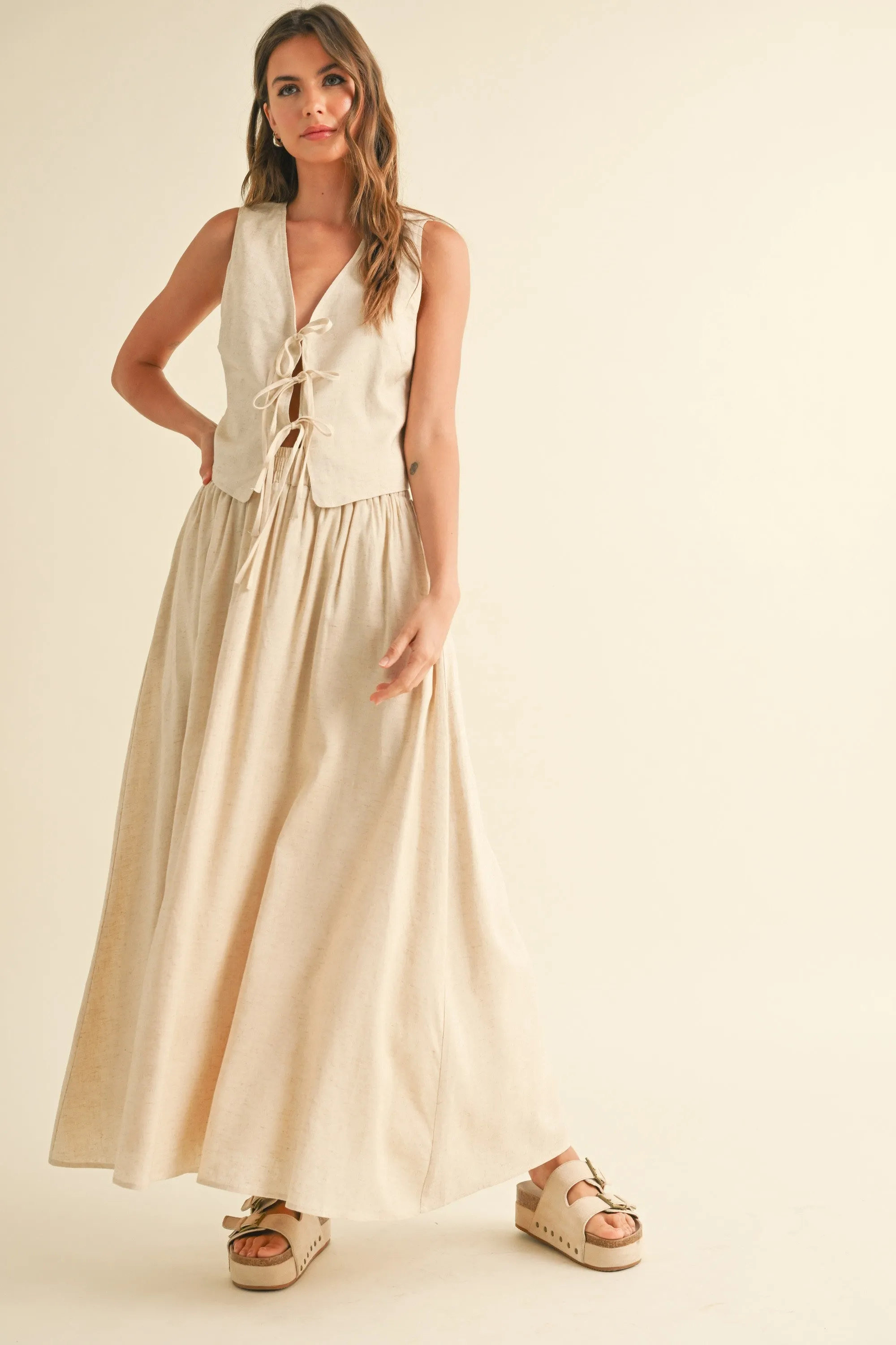 Linen Tie Front Vest sold by Evercado product image thumbnail 3