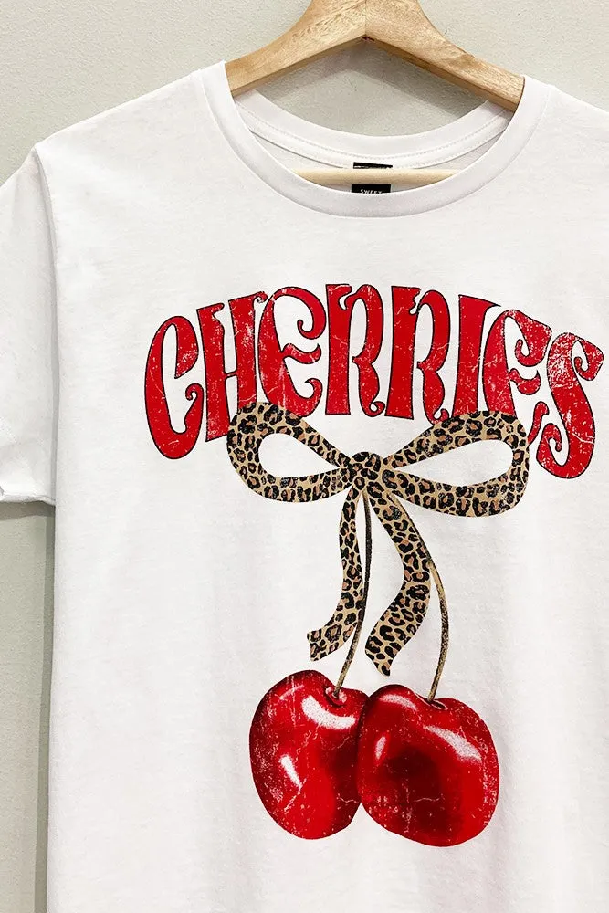 Cherries Leopard Bow Graphic Tee sold by Evercado