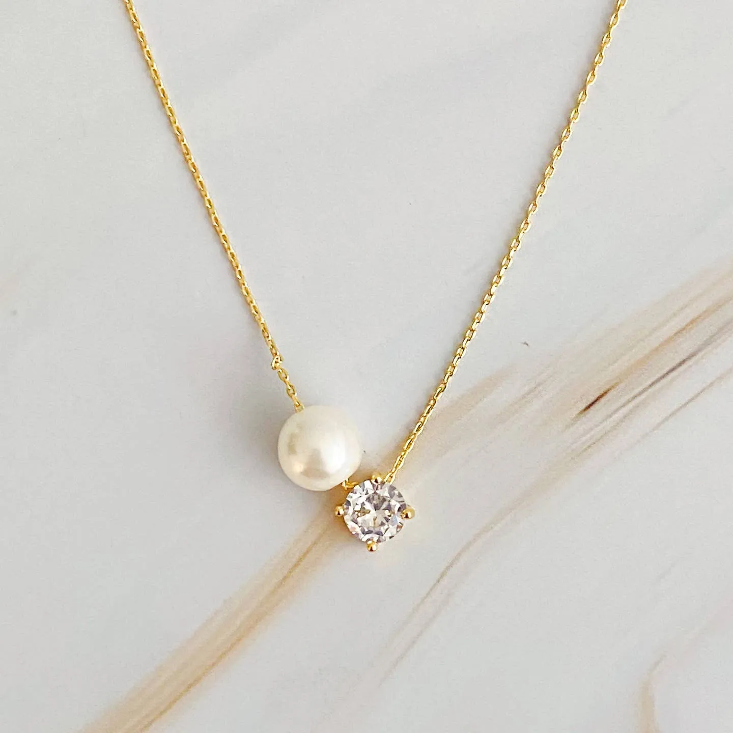 Single Pearl & Diamond Necklace sold by Evercado product image thumbnail 2
