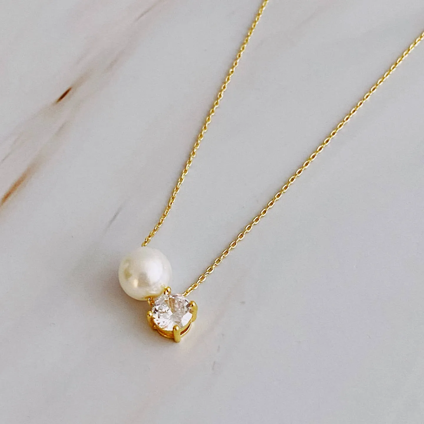 Single Pearl & Diamond Necklace sold by Evercado product image thumbnail 3