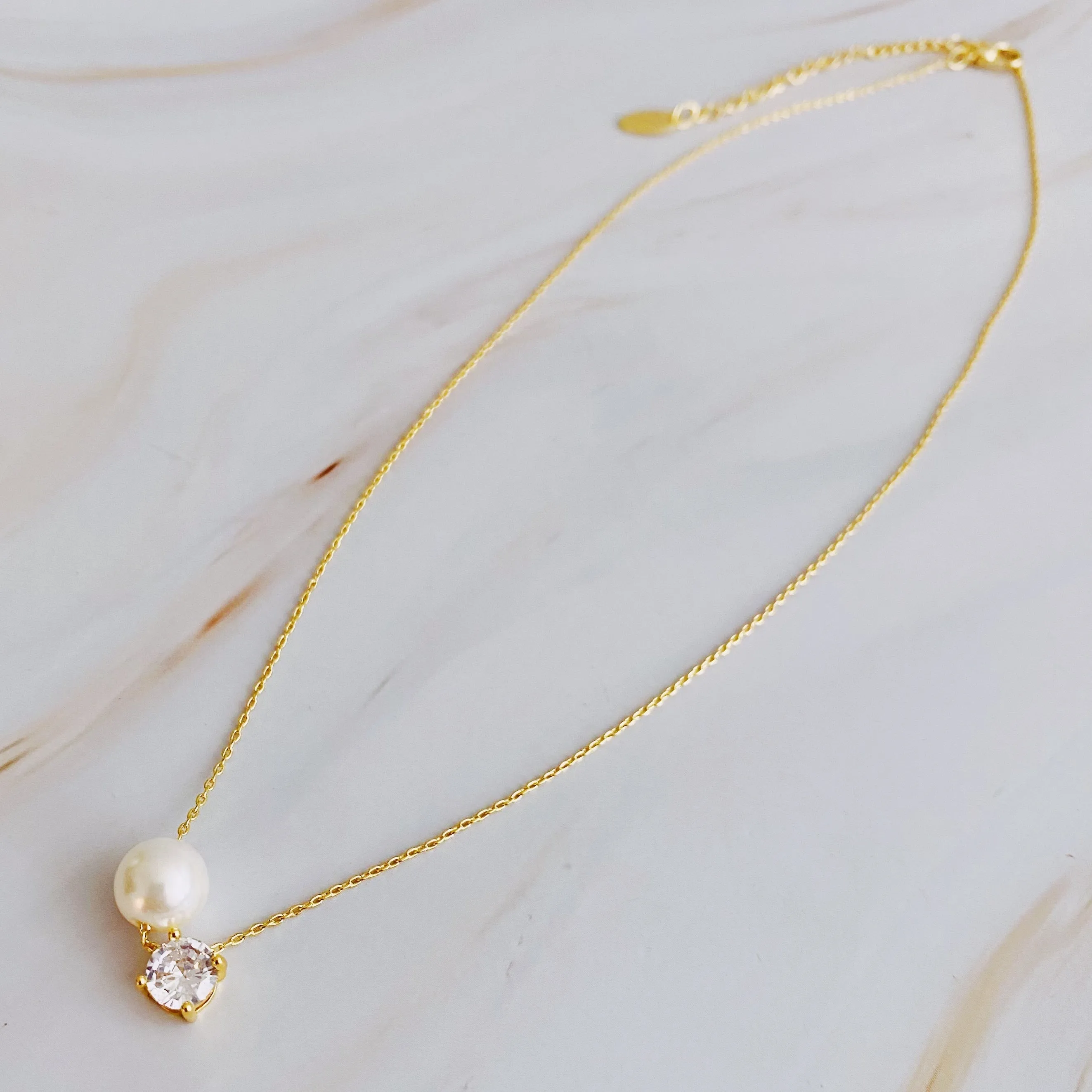 Single Pearl & Diamond Necklace sold by Evercado product image thumbnail 5