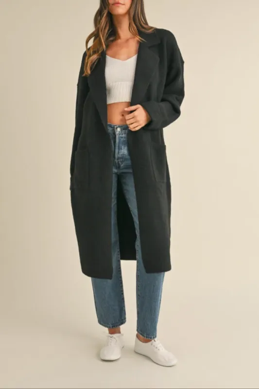 Collared Sweater Knit Long Jacket sold by Evercado