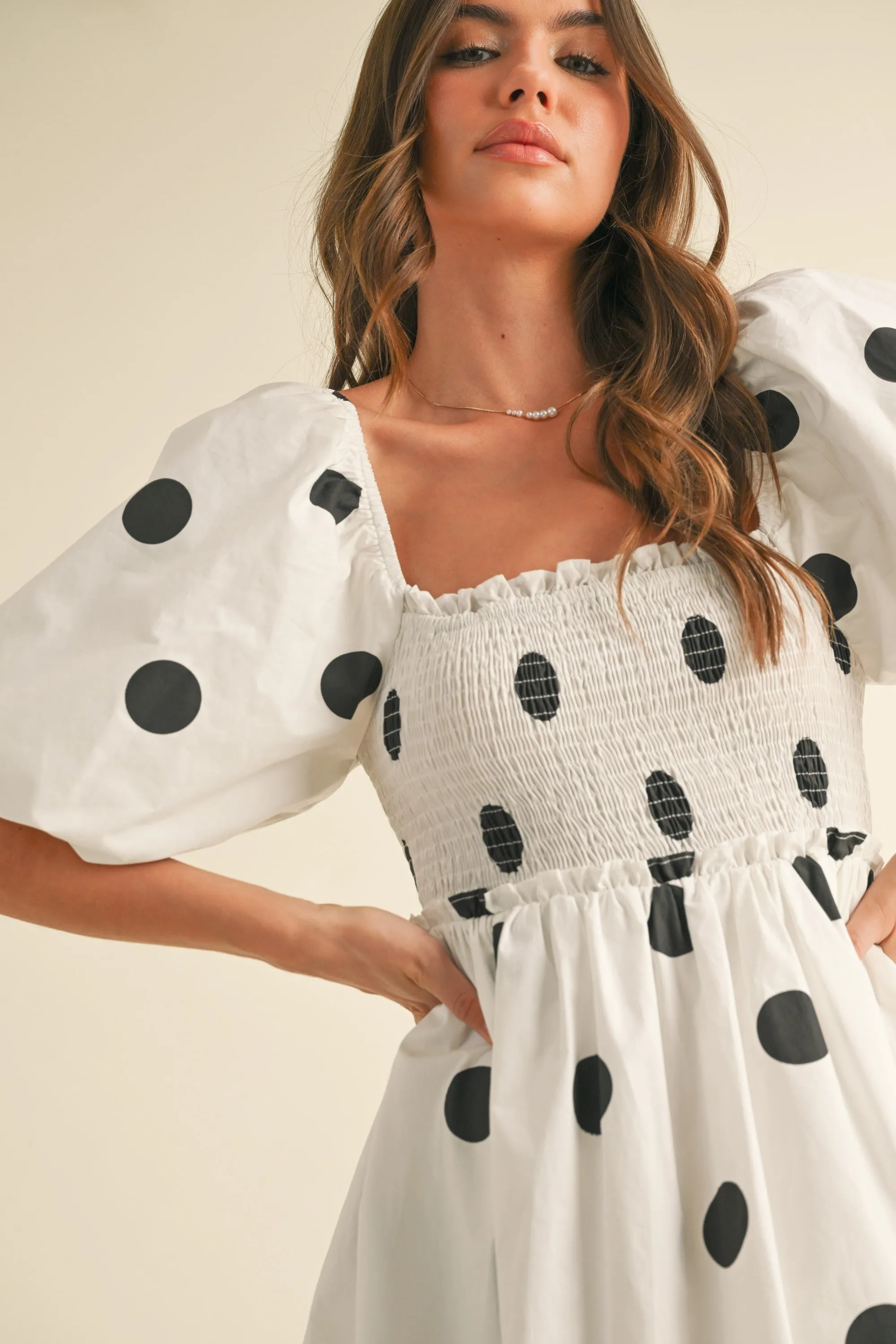 Polka Dot Puff Sleeve Bubble Mini Dress sold by Evercado product image thumbnail 4