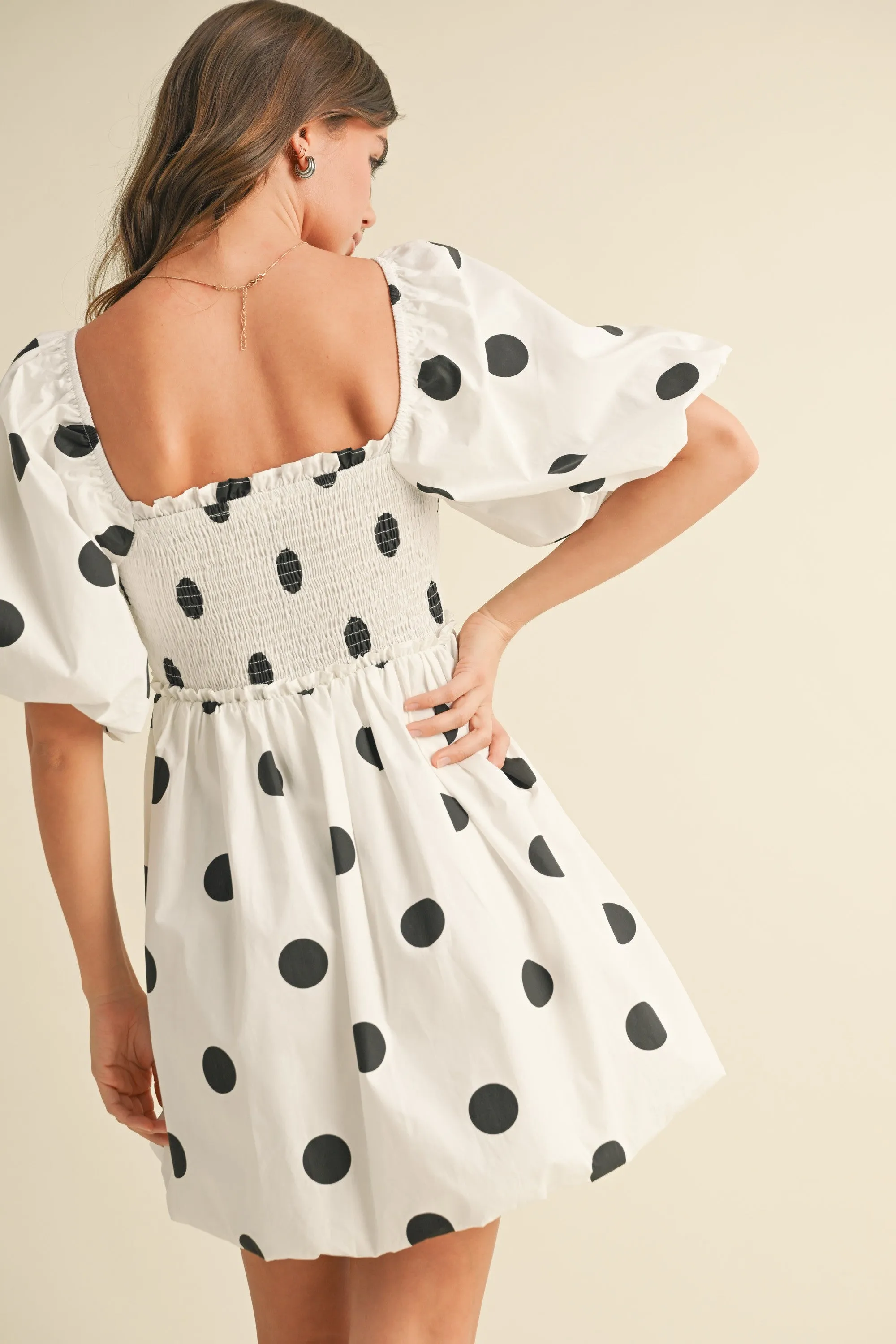 Polka Dot Puff Sleeve Bubble Mini Dress sold by Evercado product image thumbnail 2