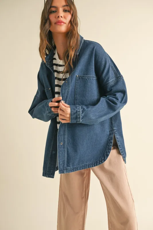 Washed Dark Denim Oversized Jacket sold by Evercado