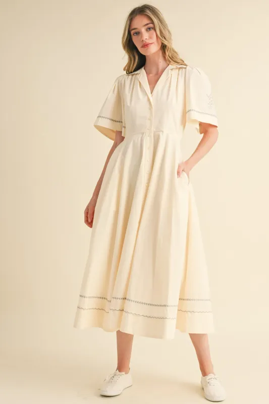 Embroidery Floral Button Down Maxi Dress sold by Evercado