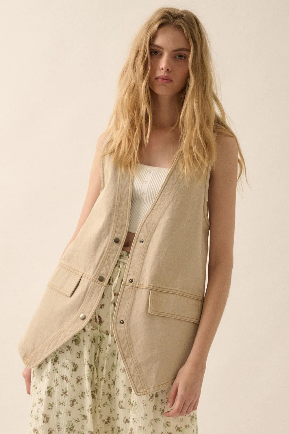 Longlined Denim Vest sold by Evercado product image thumbnail 2