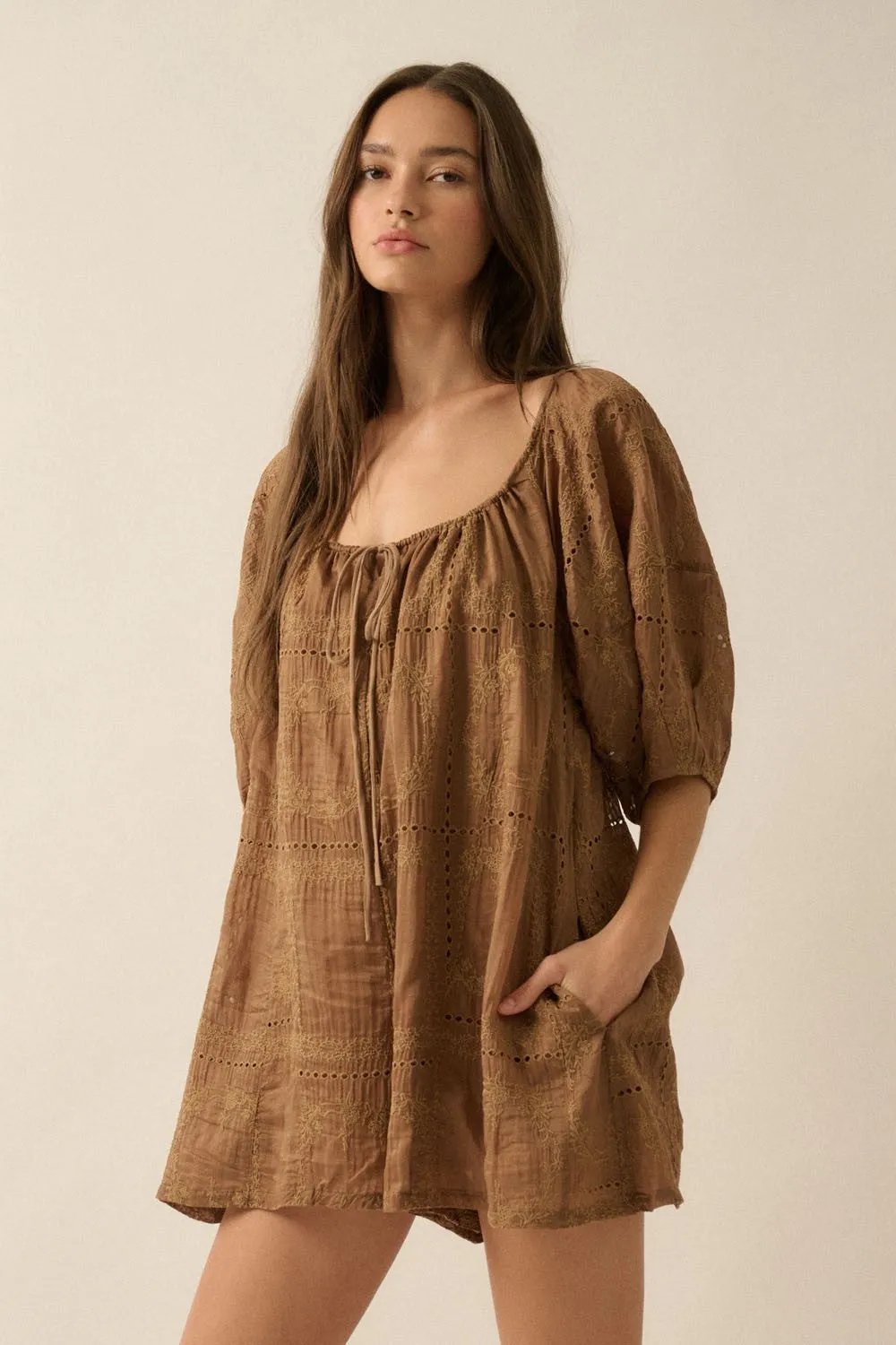 Eyelet Loose Fit Romper sold by Evercado product image thumbnail 2