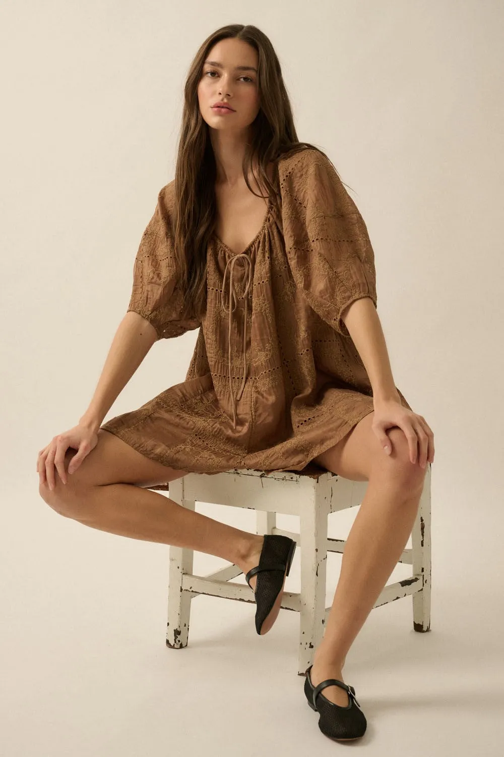 Eyelet Loose Fit Romper sold by Evercado product image thumbnail 4