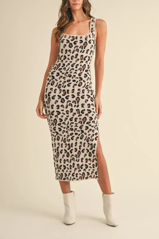 Leopard Sweater Knit Bodycon Midi Dress sold by Evercado