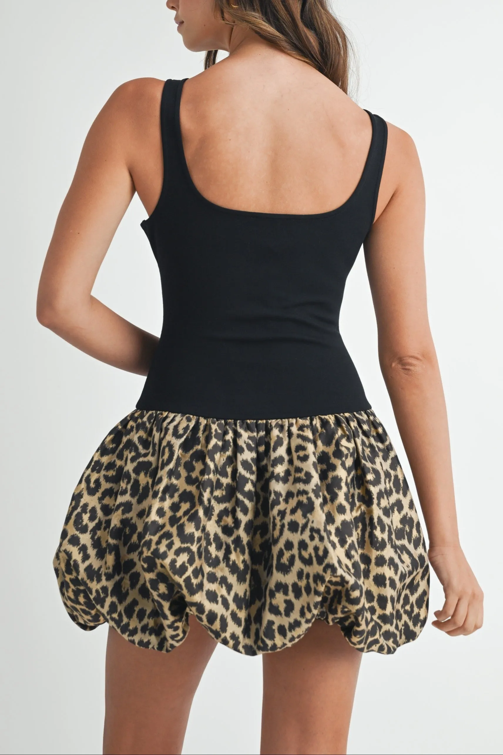 Leopard Scoop Neck Balloon Mini Dress sold by Evercado product image thumbnail 4