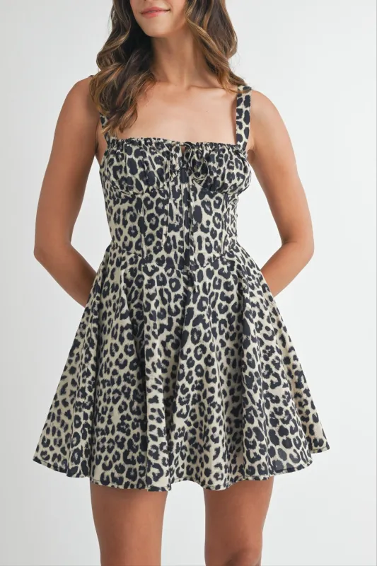 Leopard Bustier Lace Up Mini Dress sold by Evercado