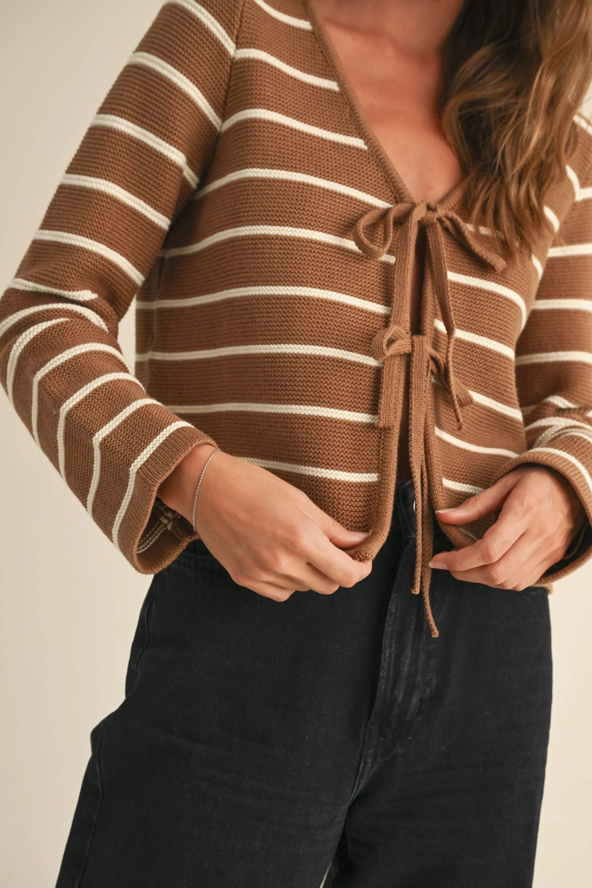 Striped Tie Front Knit Cardigan sold by Evercado product image thumbnail 4