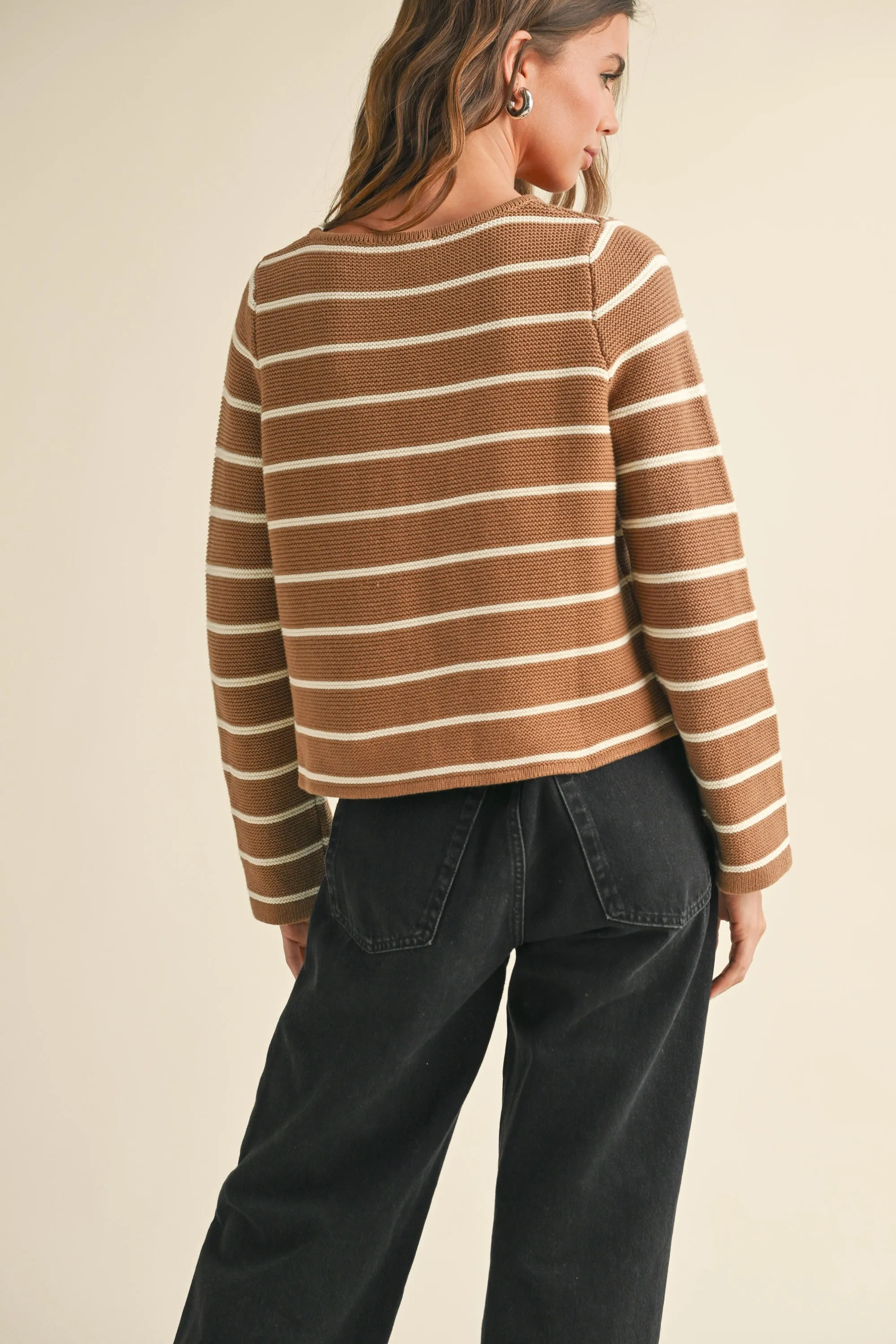 Striped Tie Front Knit Cardigan sold by Evercado product image thumbnail 3