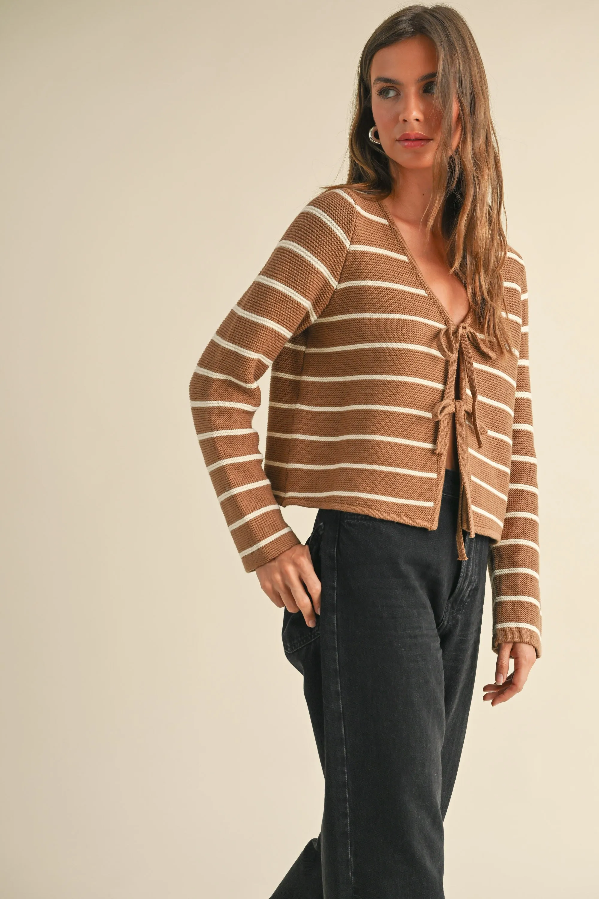 Striped Tie Front Knit Cardigan sold by Evercado product image thumbnail 2