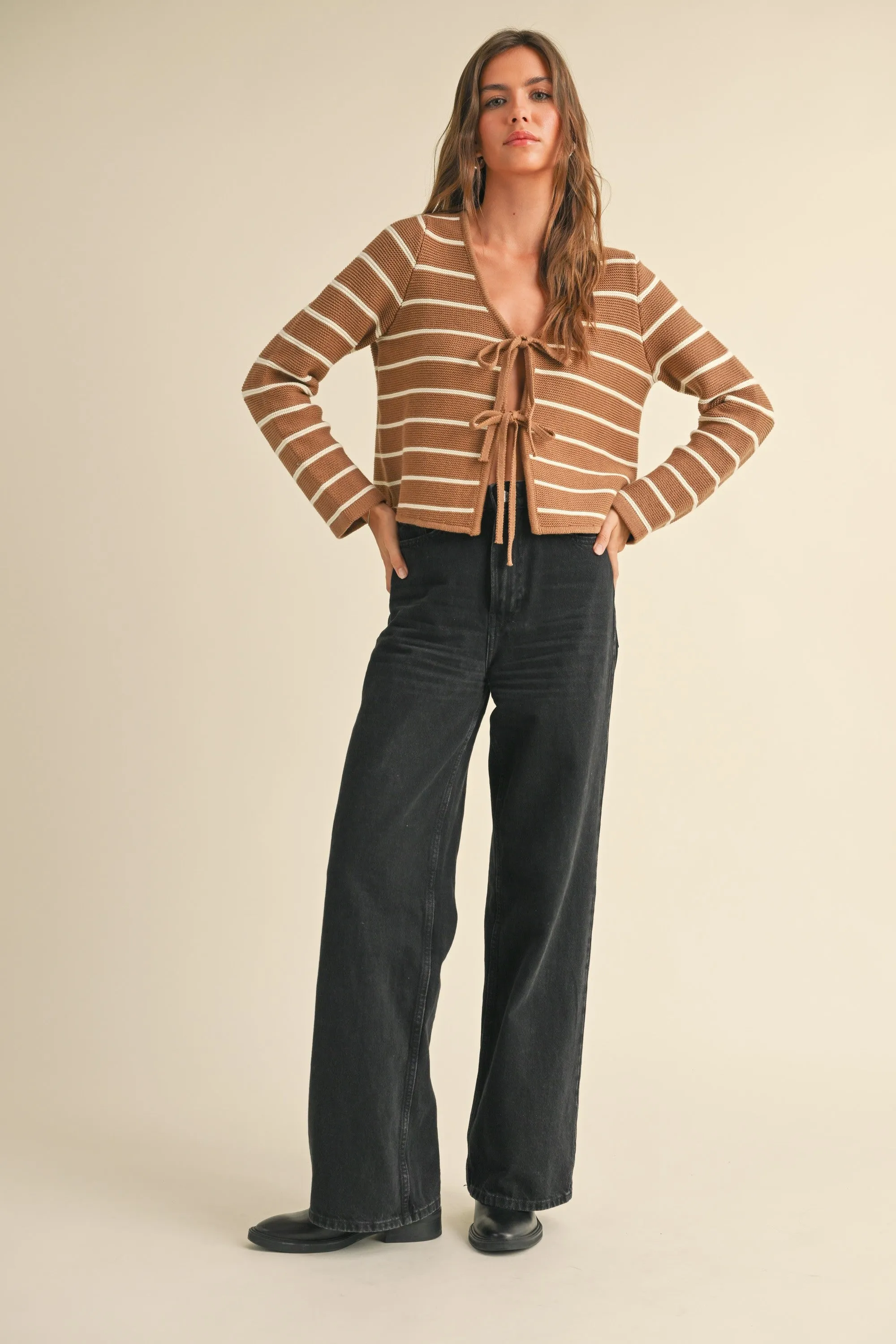 Striped Tie Front Knit Cardigan sold by Evercado product image thumbnail 5