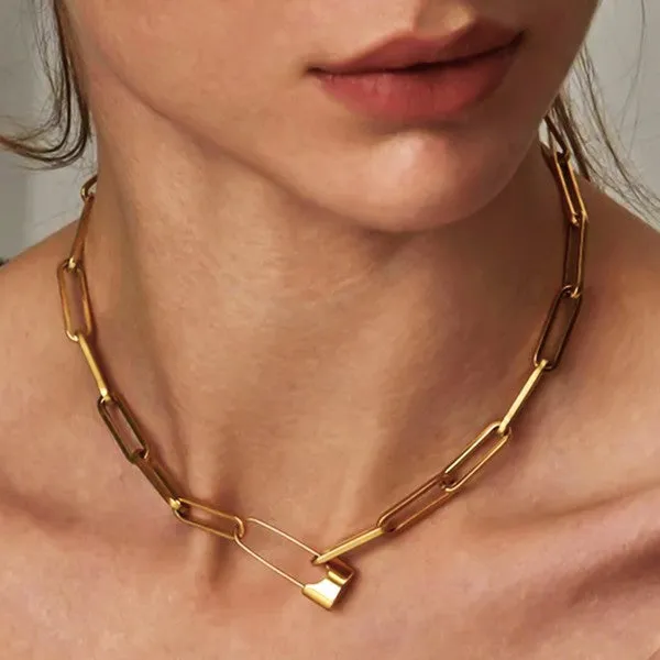 Gold Safety Pin Link Chain Necklace sold by Evercado product image thumbnail 3
