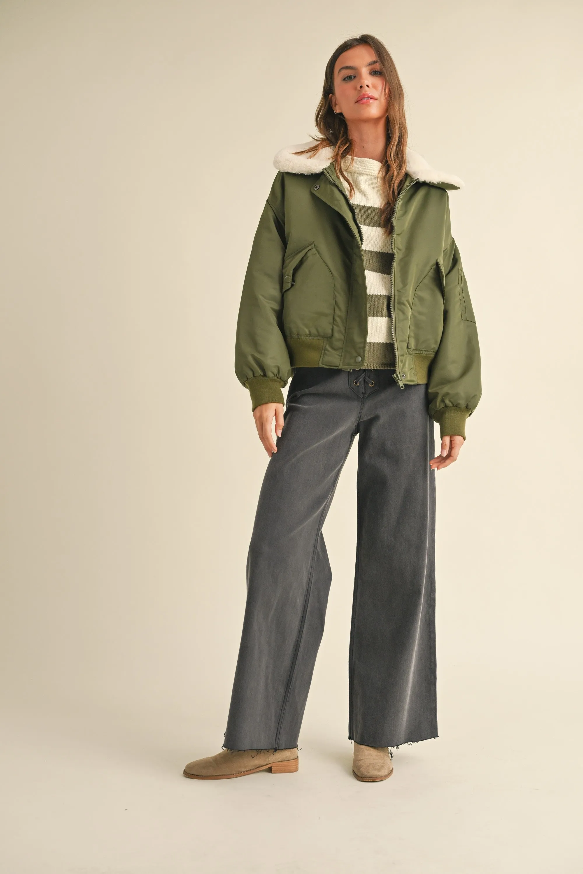 Fur Collared Bomber Jacket sold by Evercado product image thumbnail 4