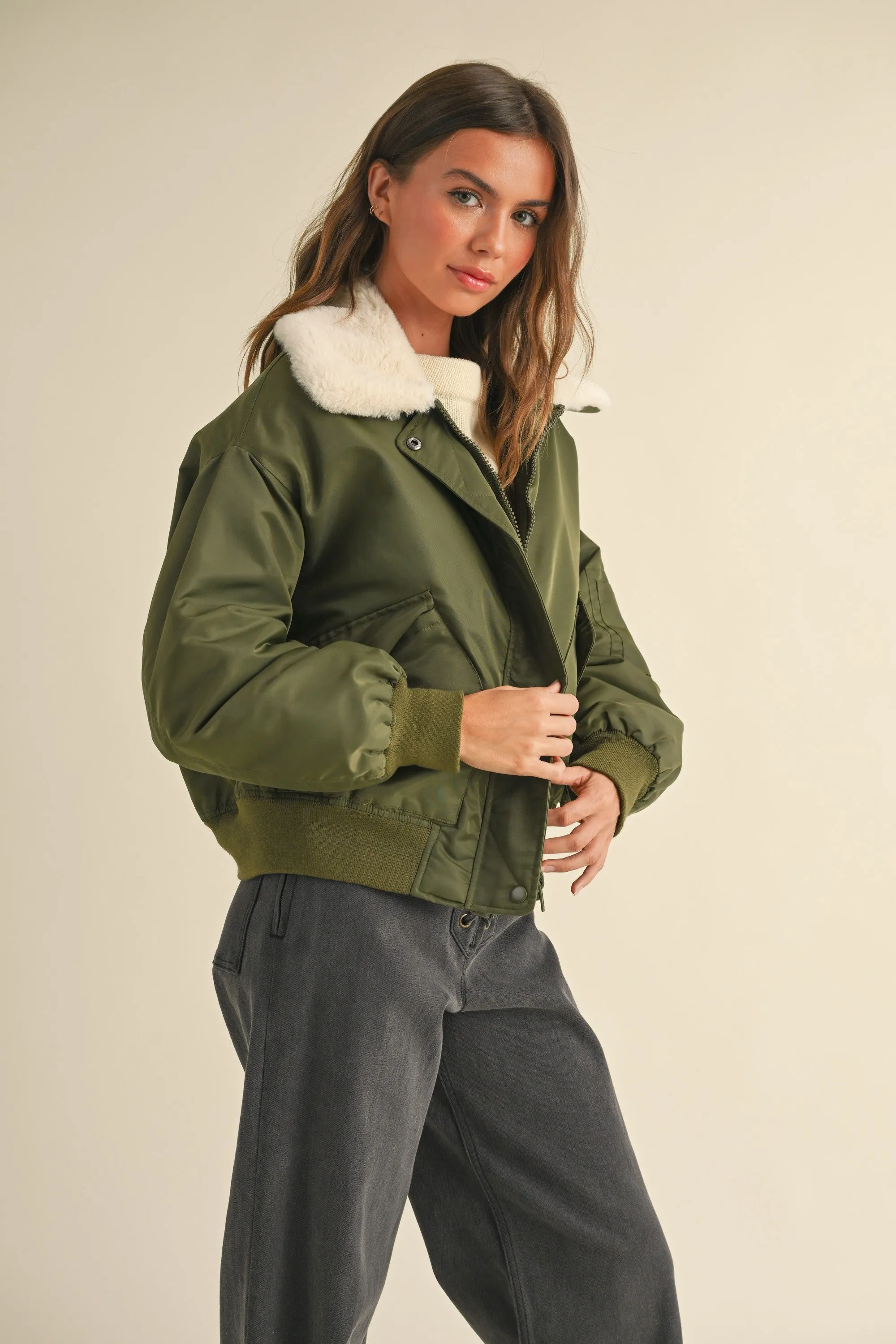 Fur Collared Bomber Jacket sold by Evercado product image thumbnail 2
