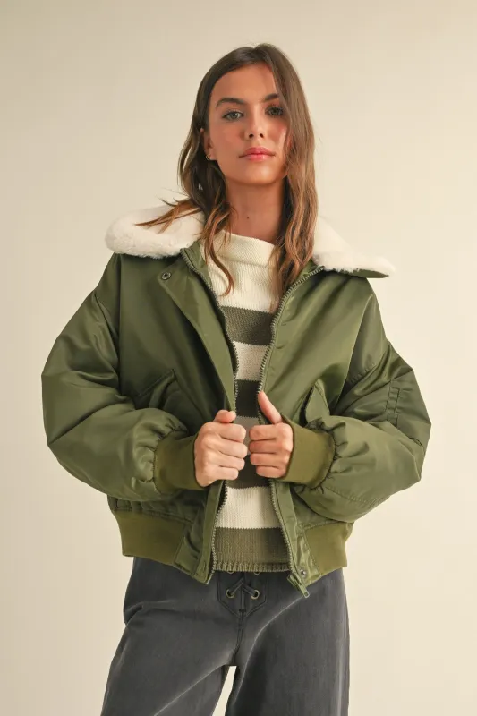 Fur Collared Bomber Jacket sold by Evercado