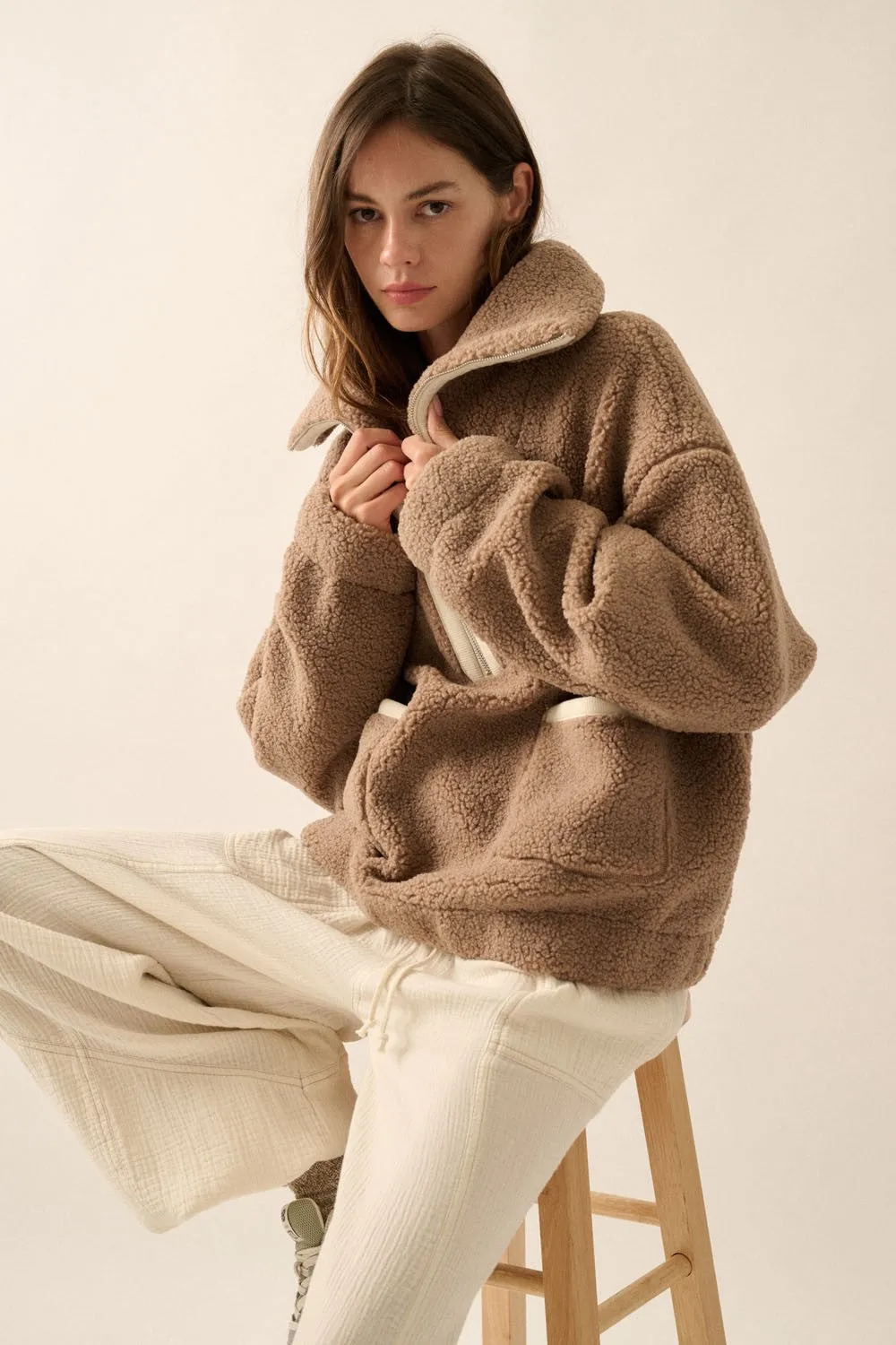 Oversized Sherpa Half Zip Pullover Jacket sold by Evercado product image thumbnail 5