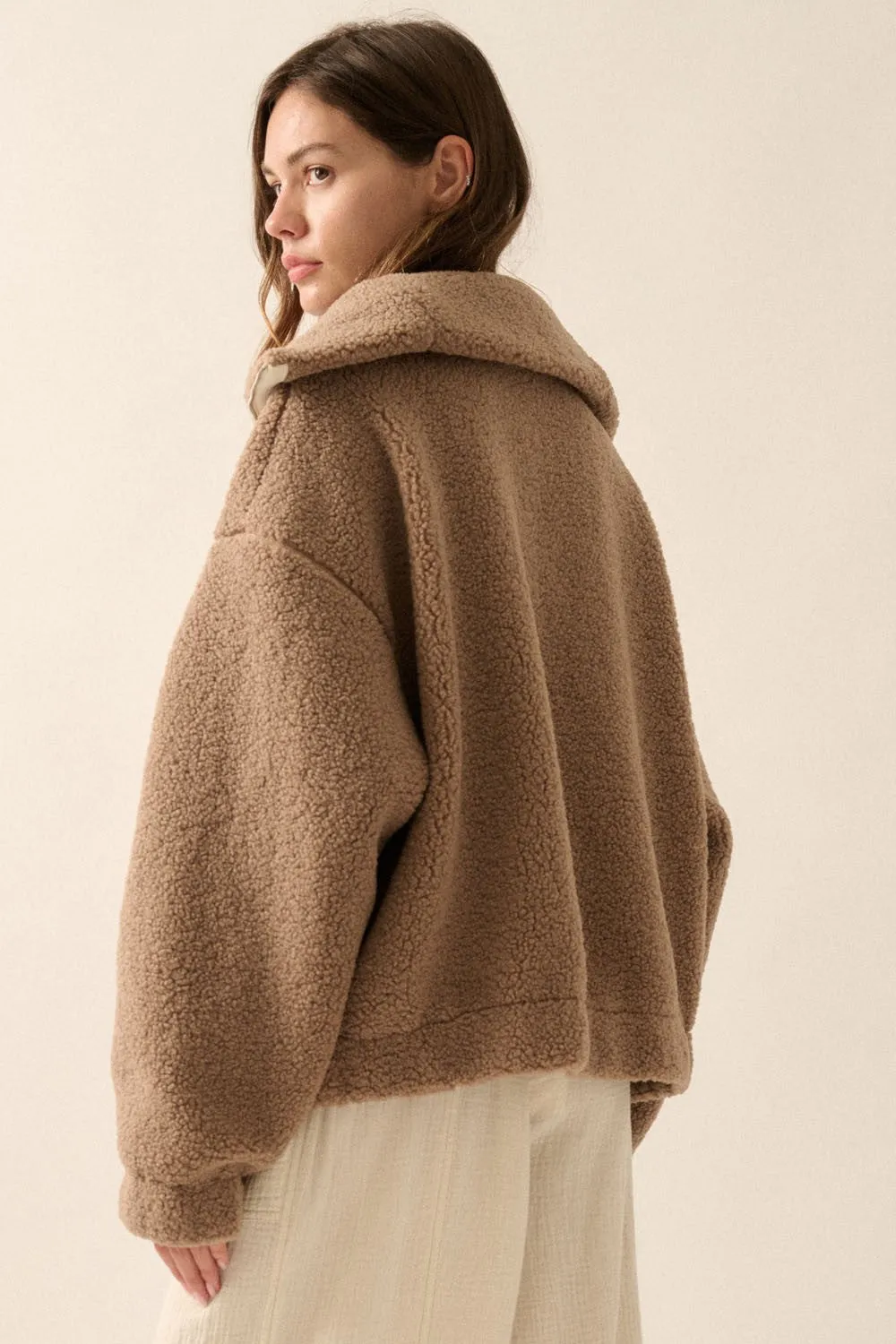 Oversized Sherpa Half Zip Pullover Jacket sold by Evercado product image thumbnail 4