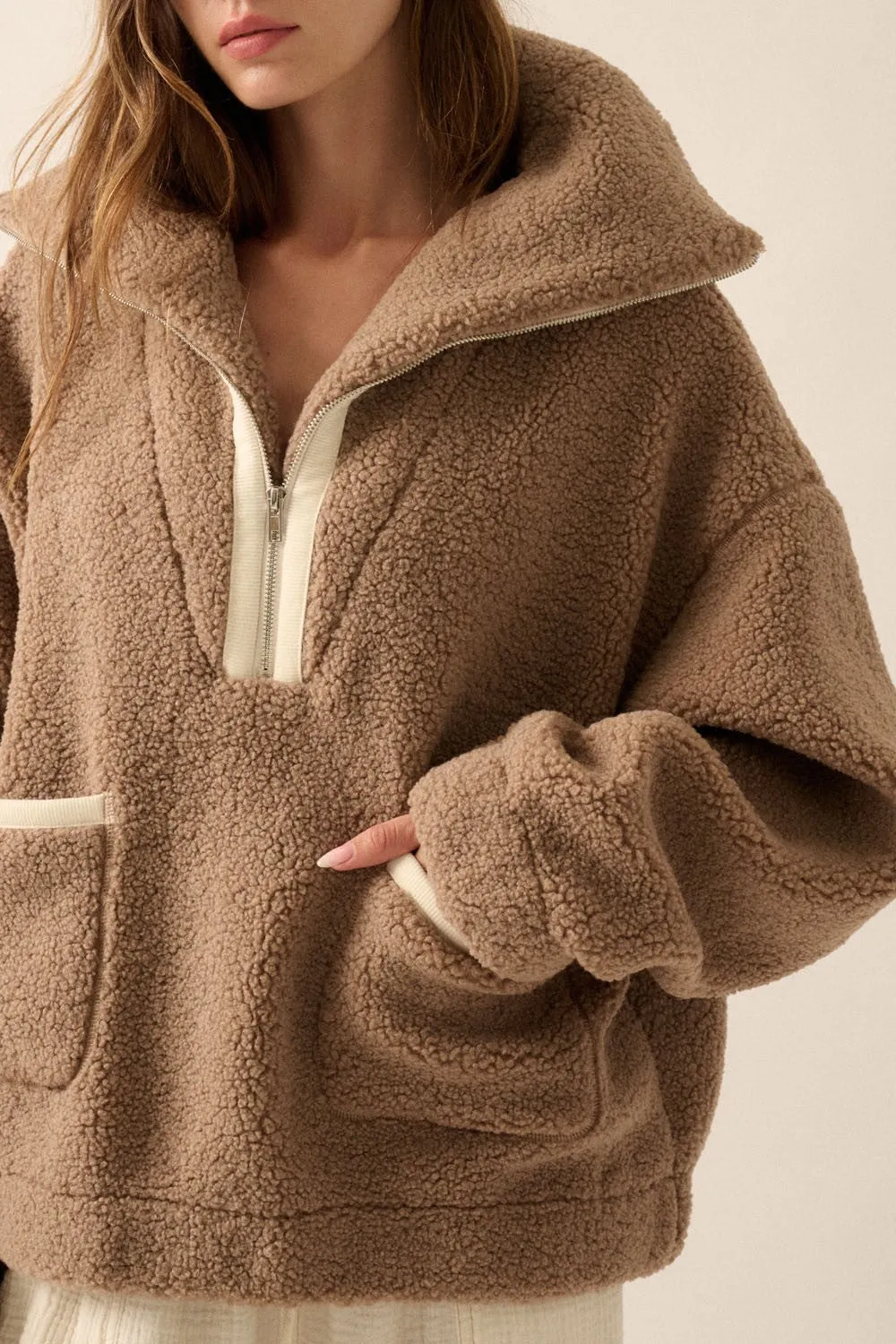 Oversized Sherpa Half Zip Pullover Jacket sold by Evercado product image thumbnail 2