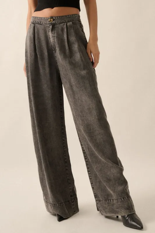 Pleated Wide Leg Light Denim Pants sold by Evercado