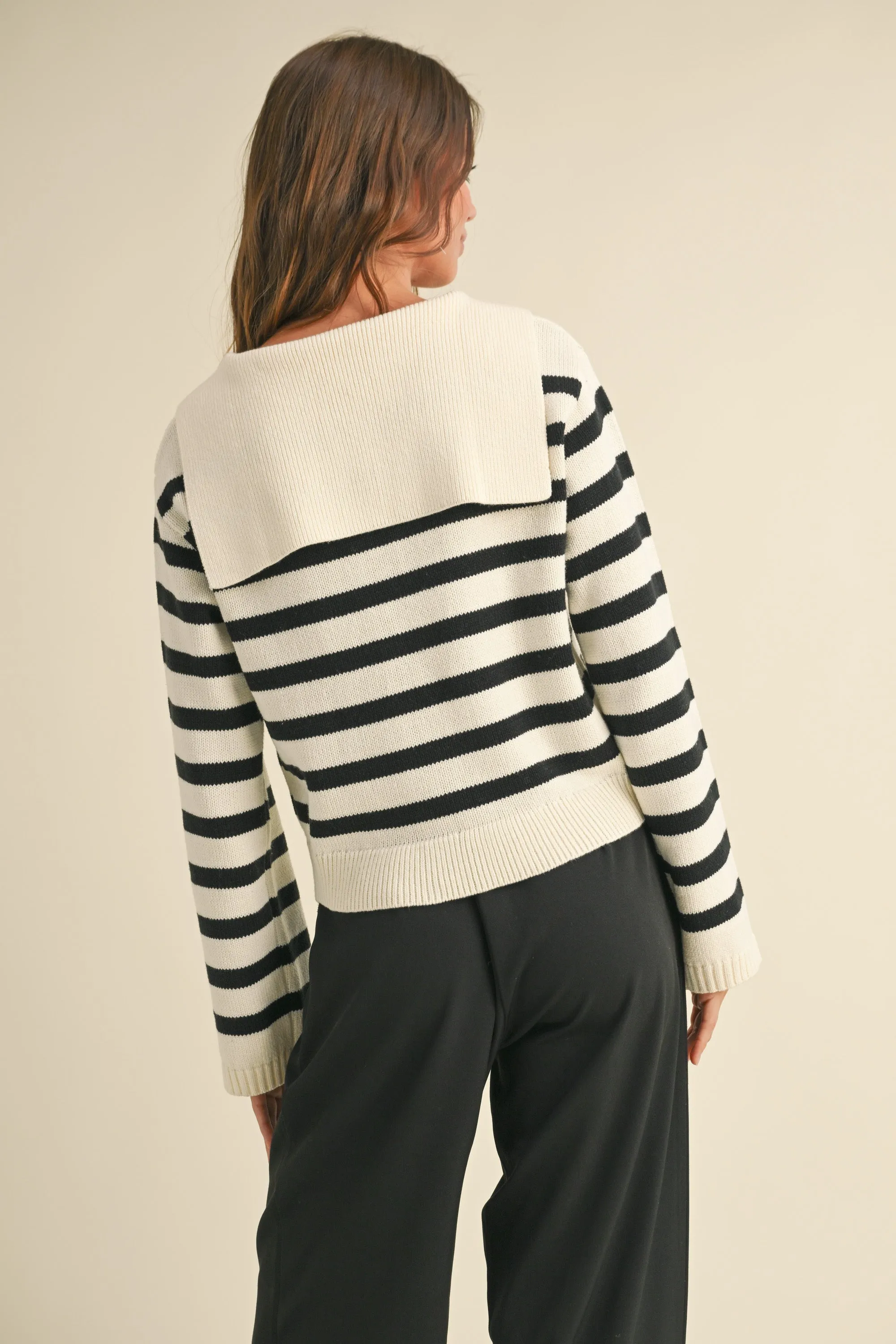 Stripe Lace up Sailor Collar Sweater sold by Evercado product image thumbnail 2