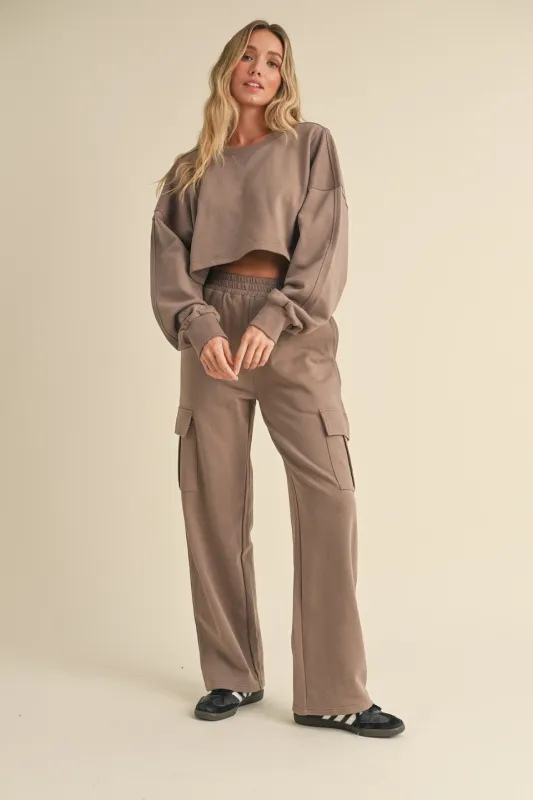 Oversized Crop Sweatshirt and Cargo Sweatpants Set sold by Evercado
