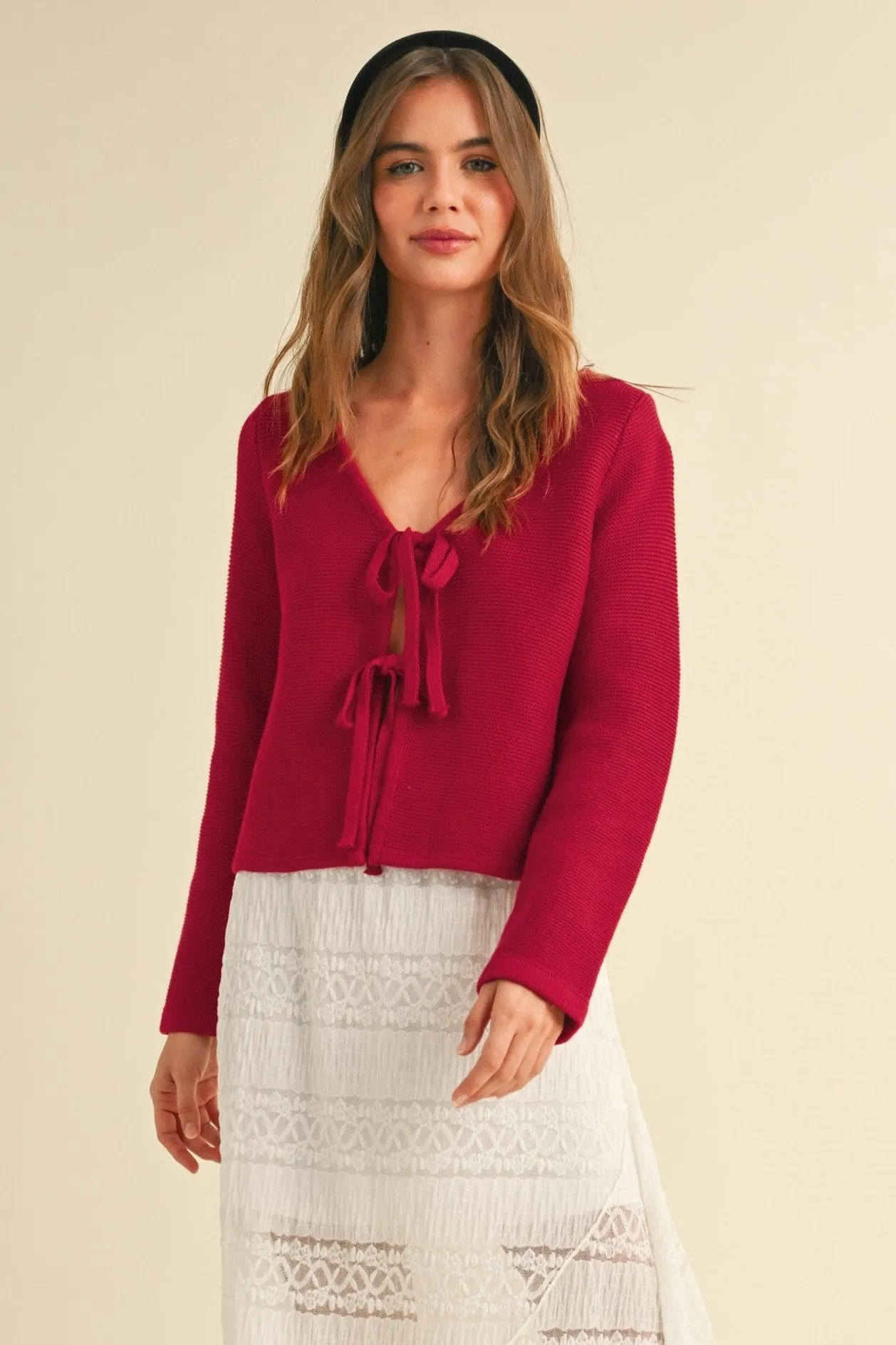 Tie Front Knit Cardigan sold by Evercado