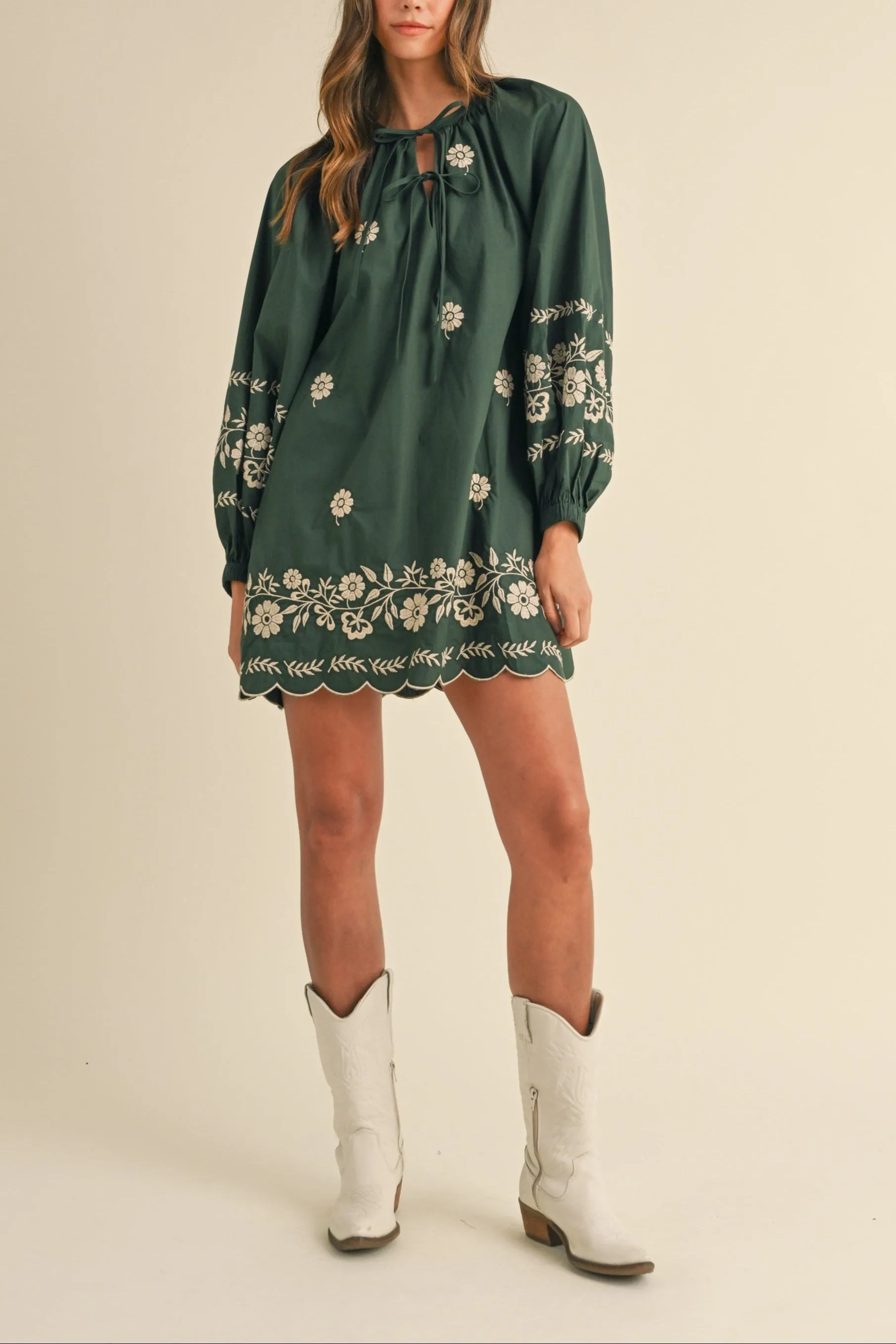 Embroidered Long Sleeves Shift Mini Dress sold by Evercado product image thumbnail 2