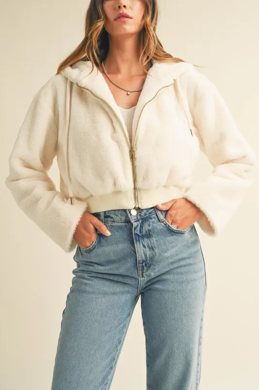 Faux Fur Hoodie Crop Jacket sold by Evercado
