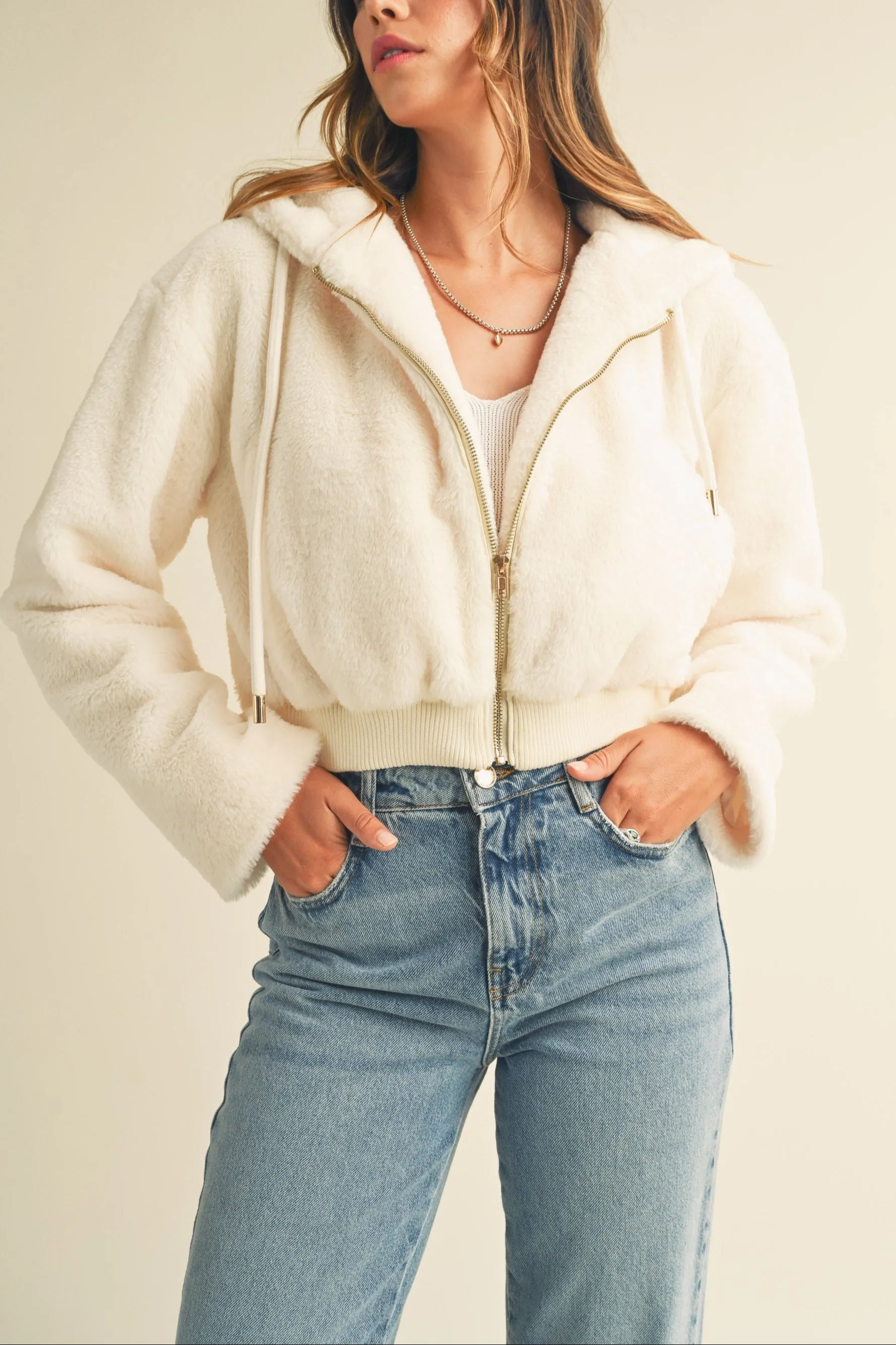 Faux Fur Hoodie Crop Jacket sold by Evercado product image thumbnail 3