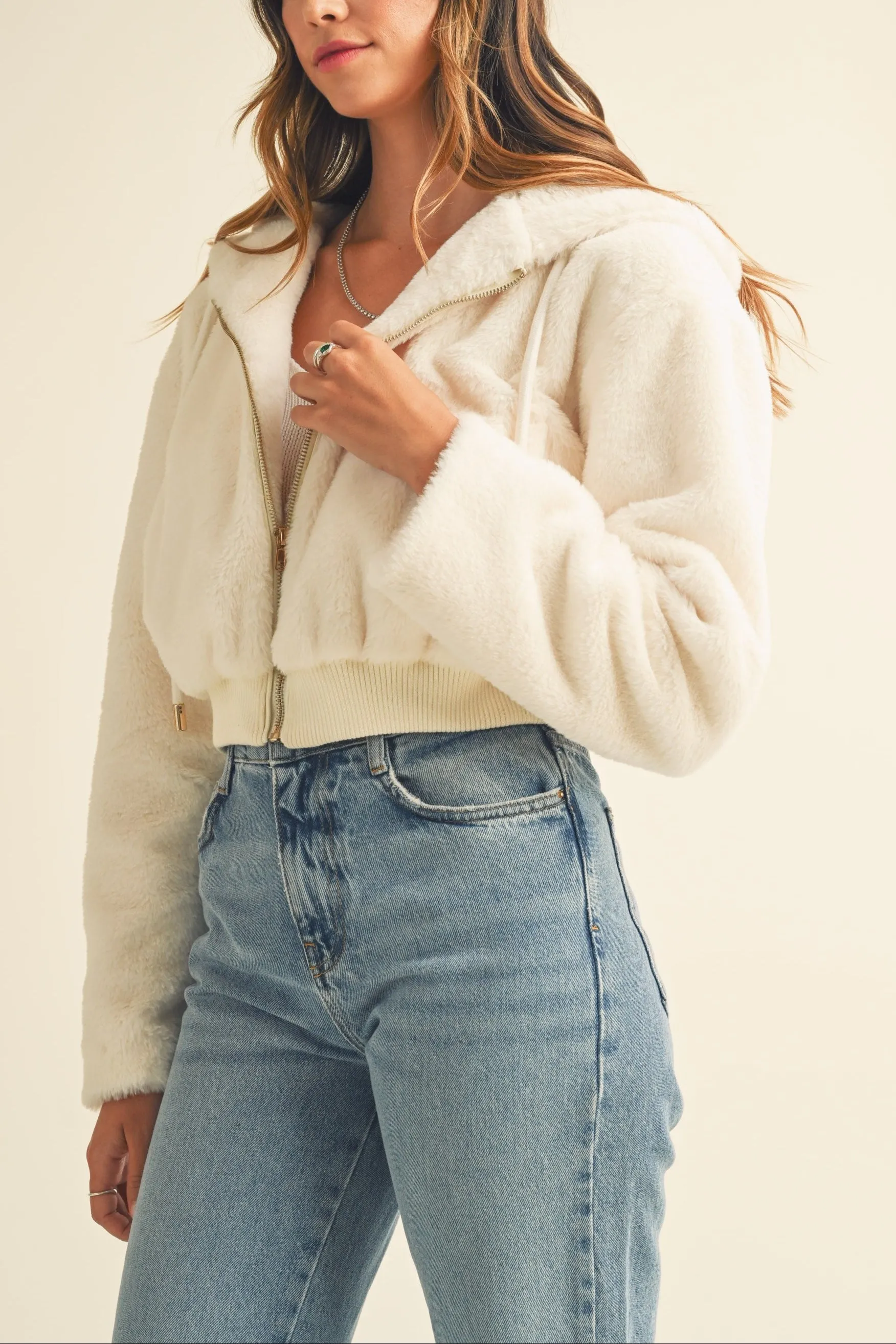Faux Fur Hoodie Crop Jacket sold by Evercado product image thumbnail 2