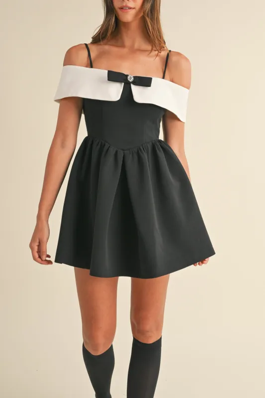 Bow Detail Off Shoulder Contrast Fit & Flare Dress sold by Evercado