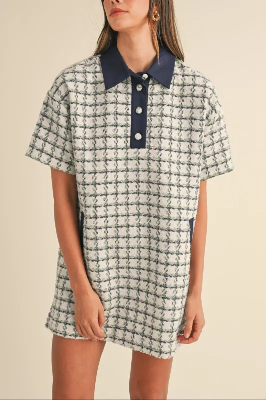 Collared Plaid Tweed Mini Dress sold by Evercado
