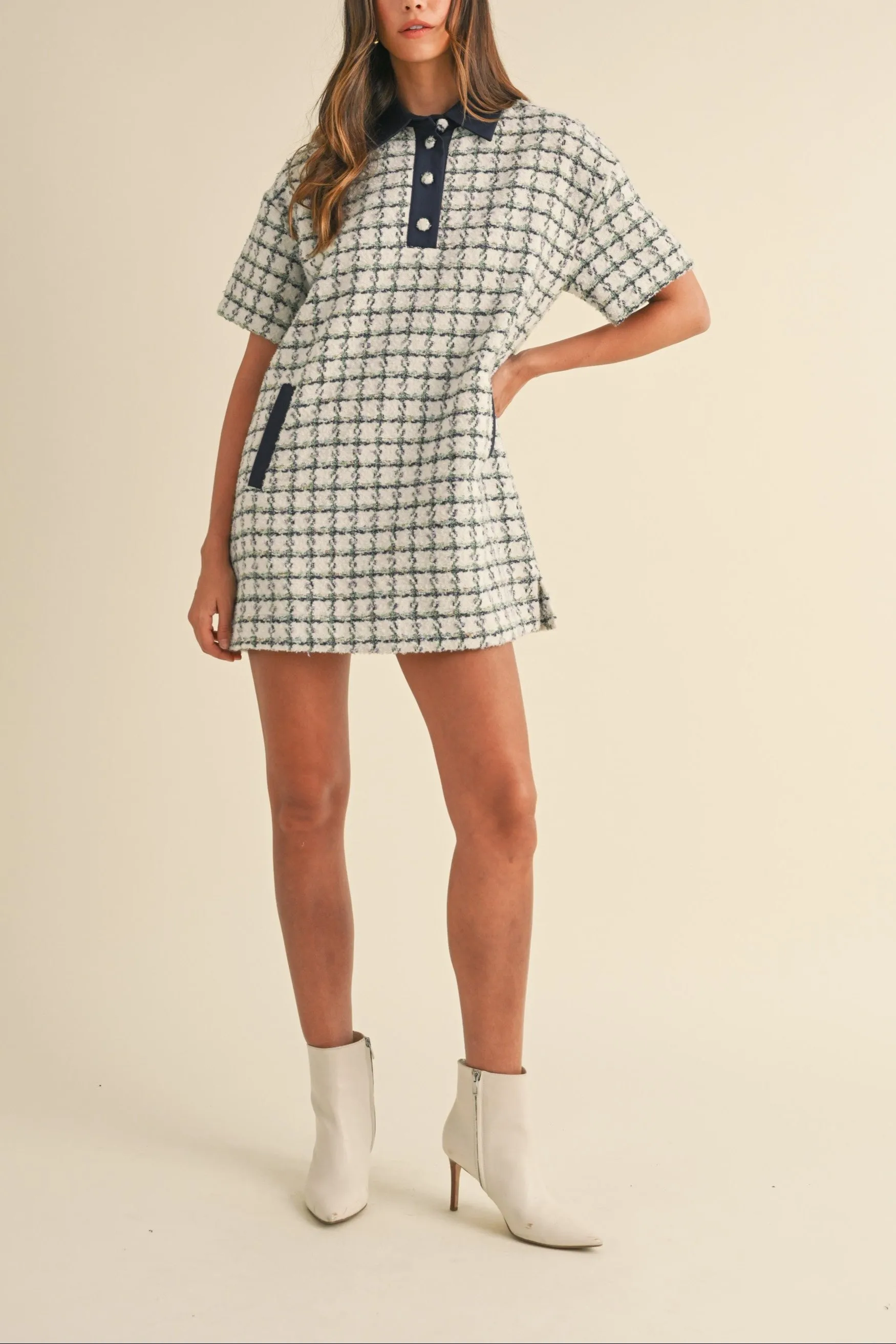 Collared Plaid Tweed Mini Dress sold by Evercado product image thumbnail 2