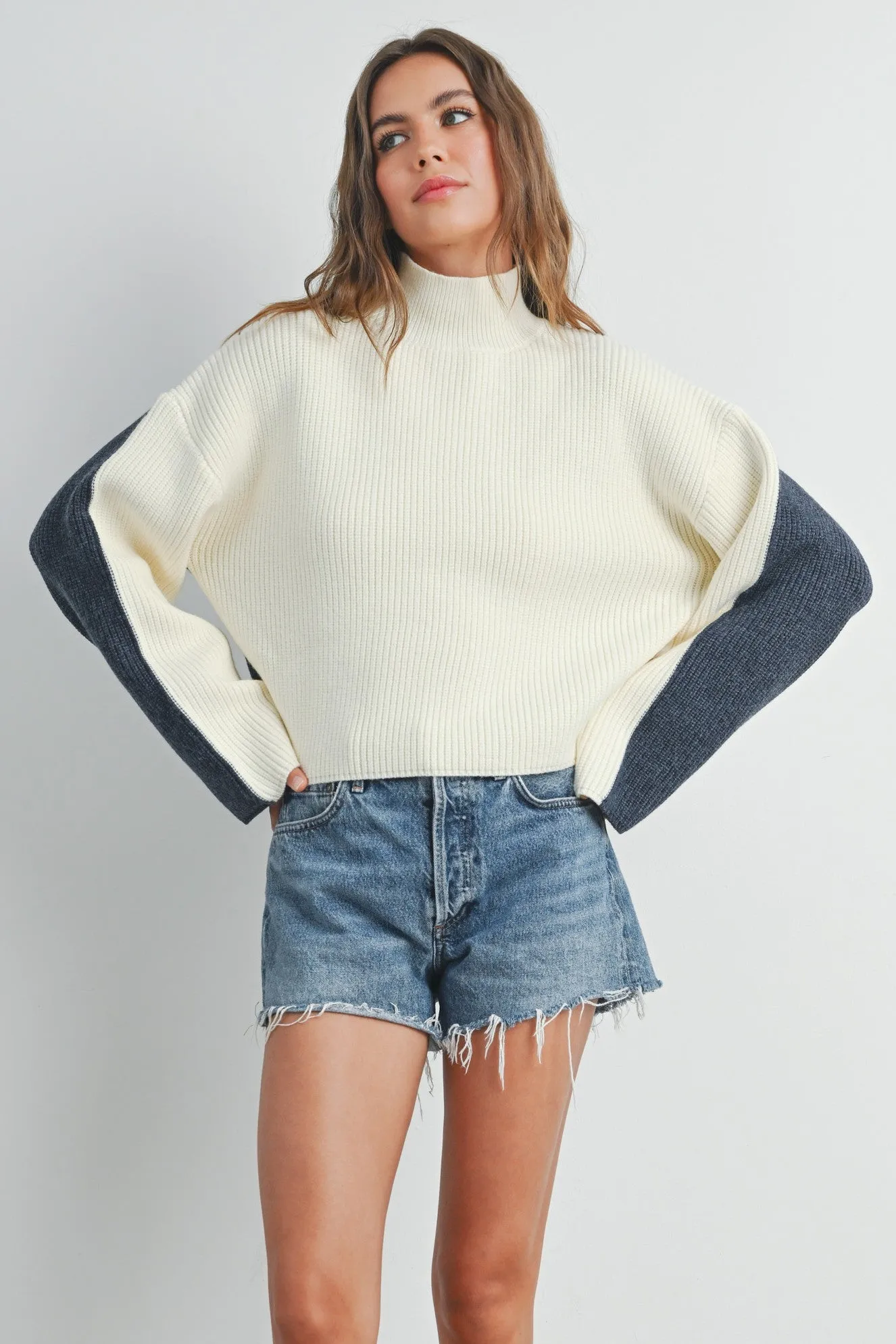 Two Tone Mock Neck Sweater sold by Evercado product image thumbnail 2