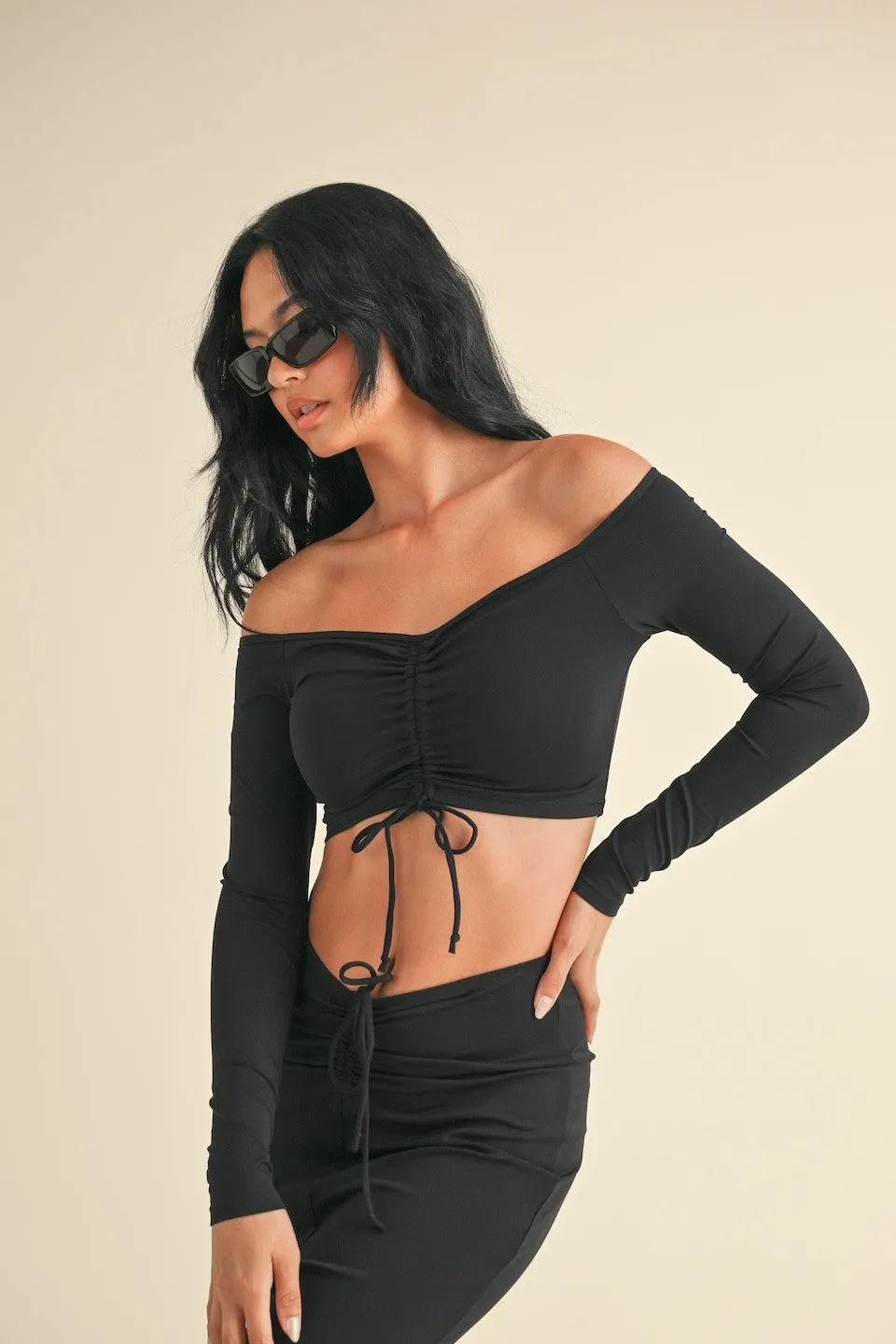 Ruched Off Shoulder Long Sleeve Crop Top sold by Evercado product image thumbnail 3