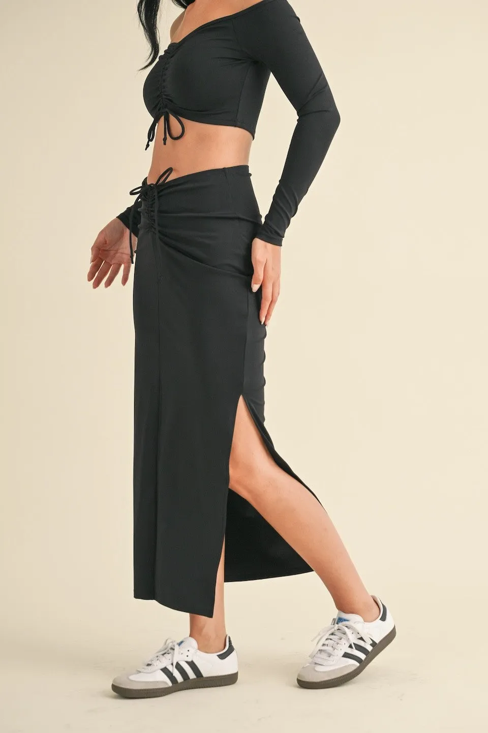 Ruched Side Slit Maxi Skirt sold by Evercado product image thumbnail 4