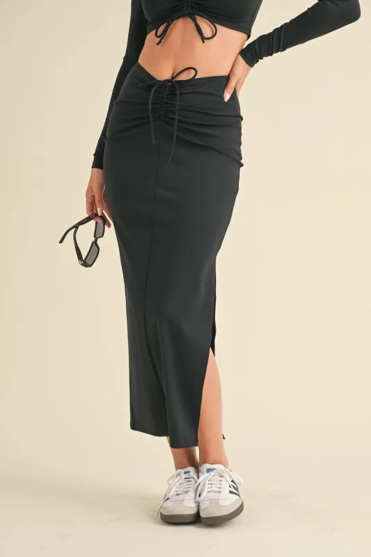 Ruched Side Slit Maxi Skirt sold by Evercado