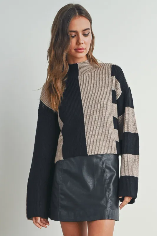 Color Block Mock Neck Sweater sold by Evercado
