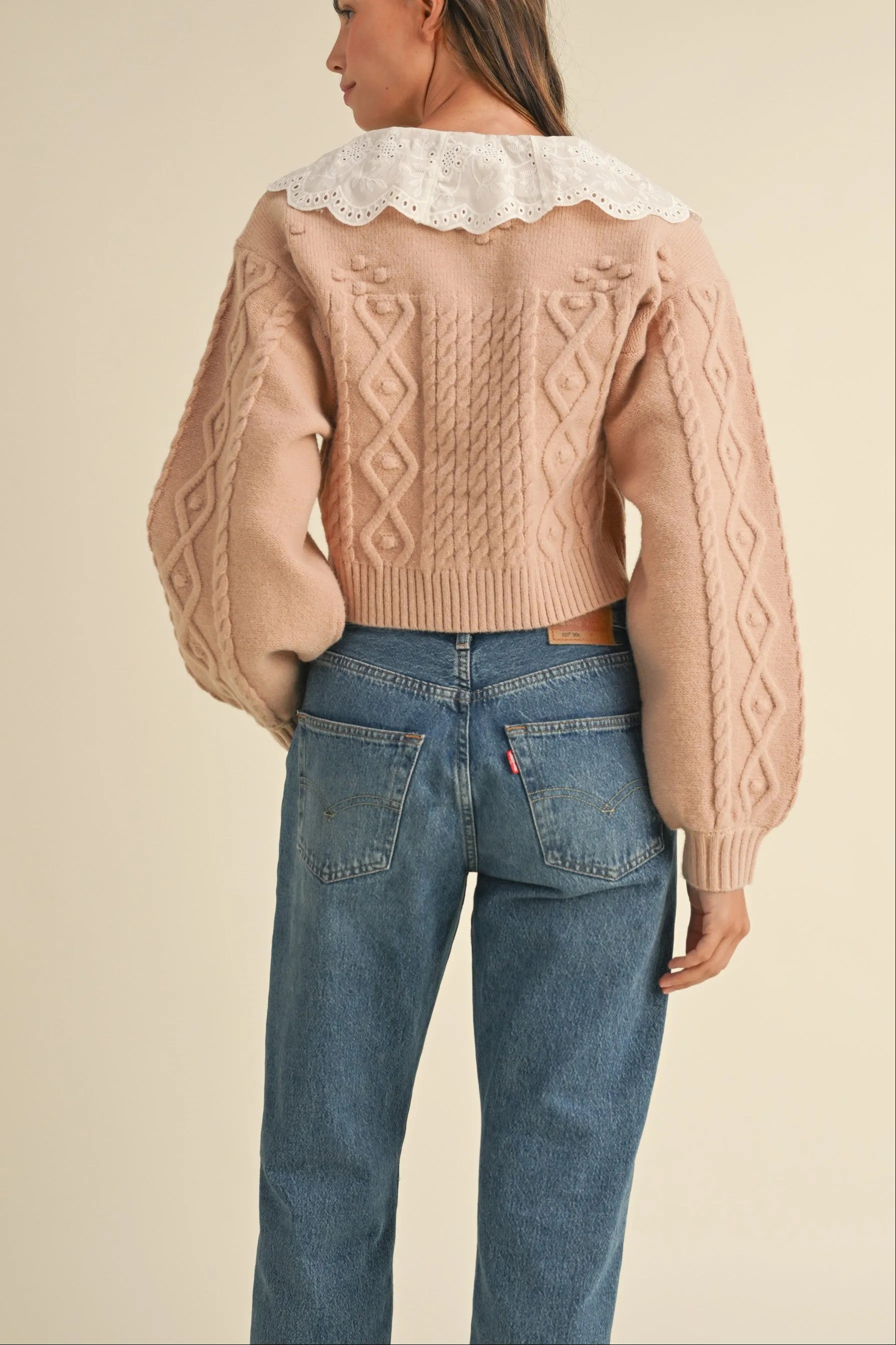 Lovely Collar Cable Knit Cardigan sold by Evercado product image thumbnail 5