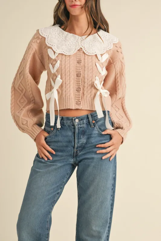 Lovely Collar Cable Knit Cardigan sold by Evercado