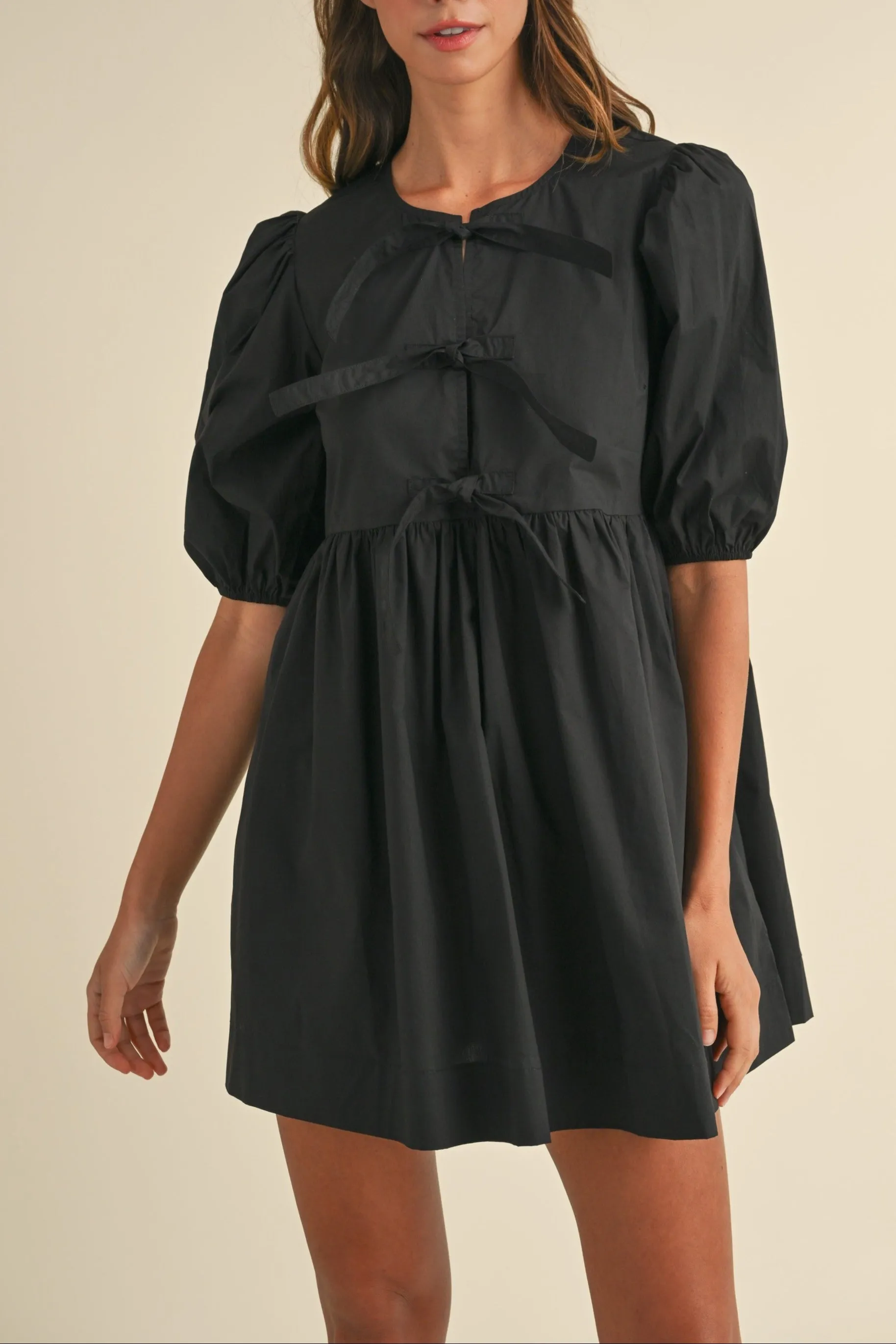 Poplin Front Bow Tie Mini Dress sold by Evercado product image thumbnail 2