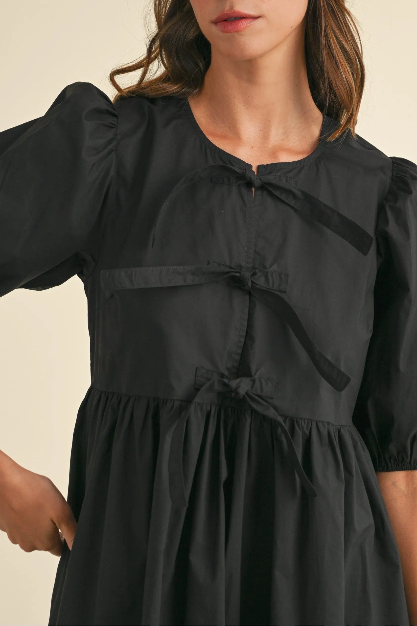 Poplin Front Bow Tie Mini Dress sold by Evercado product image thumbnail 5